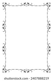 Classic ornate border and frame element. Vintage filigree ornament frame divider vector. Decorative line for page, template, poster, greeting card, wedding invitation, menu, certificate.