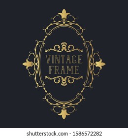 Classic ornate border. Vector isolated vintage golden invitation card. Vignette oval gold royal frame.