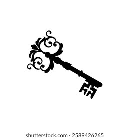 Classic ornate key vector icon isolated on white background