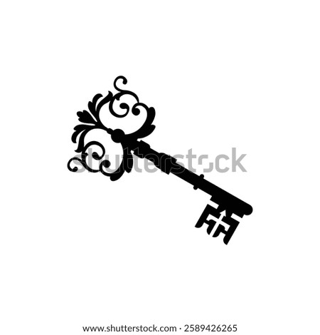 Classic ornate key vector icon isolated on white background
