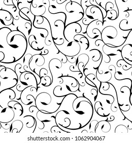 Classic Ornate Swirled Vines Seamless Background Vector In Black And White