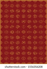 Classic ottoman small gold  motifs in Turkish red background  .  Pattern design for carpet, rug , covering , decorative pillows, scarf , and linens. Vector illustration