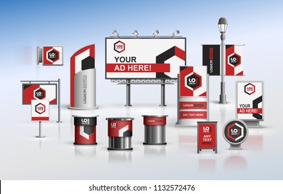 Classic outdoor advertising design for corporate identity with color geometric elements. Stationery set