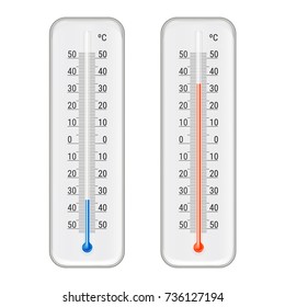 Classic outdoor and indoor celsius alcohol ethanol red  and blue thermometers set for meteorological measurements realistic vector illustration   