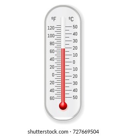 Classic outdoor and indoor celsius fahrenheit alcohol ethanol red dye thermometer for meteorological measurements realistic vector illustration 