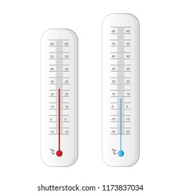 Classic outdoor and indoor red and blue thermometers set