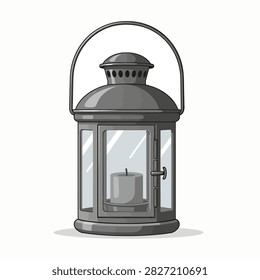 Classic outdoor lantern with glass windows and a candle inside
