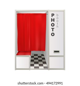 classic outdoor white photo booth with red curtain isolated on white background. vector illustration