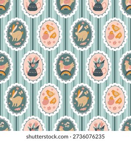 Classic oval illustrations in sage green blush and cream tones for wallpaper fabric bedding upholstery and kids room decor.