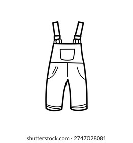 Classic overalls vector icon illustration in simple outline style, featuring dungarees with bib and pants, a popular clothing item evoking comfort and playful fashion vibes