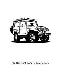 Classic overland 4x4 offroad black and white truck illustration vector isolated. Best for automotive overland industry