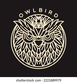 Classic Owl Bird Monoline Vector Logo, animal vintage badge, creative emblem Design