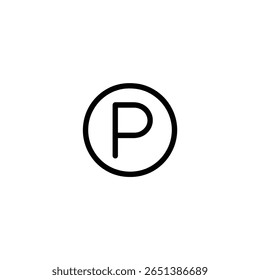 Um símbolo clássico "P" para estacionamento fechado em círculo, usado para indicar áreas de estacionamento.