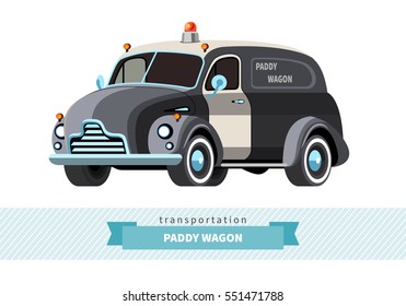 Classic paddy wagon front side view. Panel wagon vector isolated illustration