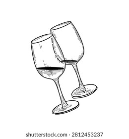 Classic Pair Of Stemmed Wine Glasses For Romantic Dinner Menu