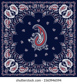 Classic Paisley Bandanna pattern on navy 