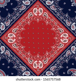 Classic Paisley Bandanna pattern on red and navy