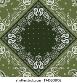 Classic Paisley Bandanna Pattern On Green