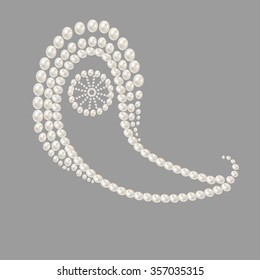 Classic Paisley pattern with grey natural pearls on blue background