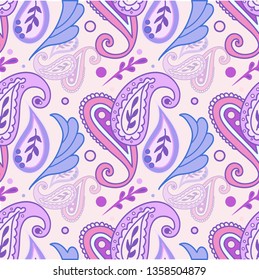 classic Paisley pattern in pink and purple with leaves