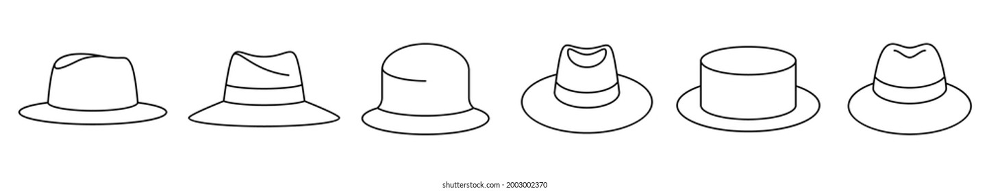 Icono de sombrero de panama clásico. Conjunto de iconos vintage de sombrero panama. Ilustración vectorial. Iconos vectoriales del sombrero panameño.