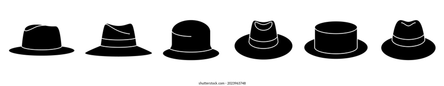 Icono de sombrero de panama clásico. Conjunto de iconos vintage de sombrero panama. Ilustración vectorial. Iconos vectoriales del sombrero panameño. Iconos de sombrero negro