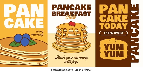 Classic pancake posters with captivating colors, celebrating the delicious charm of retro breakfast culture.