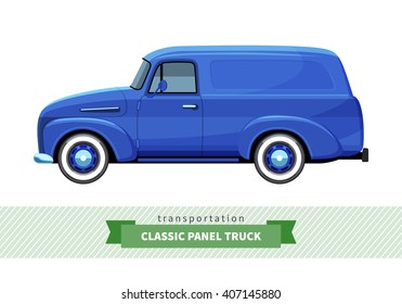 Classic panel truck side view. Van vector isolated illustration