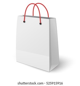 Classic paper shopping bag elongated vertically with red rope handles