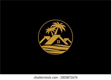 Classic paradise natural home logo design vector. Tropical house illustration symbol.