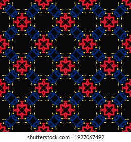 Classic Pattern Ornament, Colored Seamless Geometric Pattern on black background for Design Wallpaper, Fashion Print, Trendy Decor, Home Textile, Retro Decor. Vector.
	