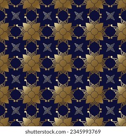 Ornamento clásico de patrón de color dorado, Patrón geométrico deluxativo para diseño de fondo de escritorio, impresión de moda, decoración de moda, textil casero, decoración retro. Vector.	