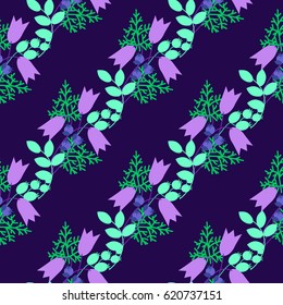 Classic pattern for wallpaper, fabric, textile. Seamless print. Flower garlands on a dark blue background. Floral ornament in pastel shades. Vector illustration EPS 8 