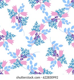 Classic pattern for wallpaper, fabric, textile. Seamless print. Floral bouquets scattered on a white background. Floral ornament in delicate pastel shades. Vector illustration EPS 8