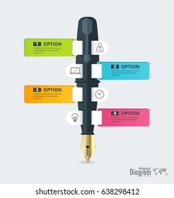 Classic pen infographic 4 choice. vector infographic concept.