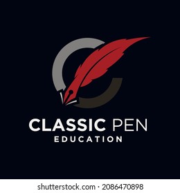 Classic pen technology logo pen concept logo illustration icon symbol feather pen classic stationery