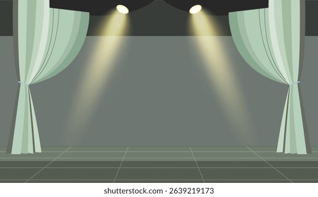 Classic performance scene with curtains and spotlight for dramatic or artistic design. Theater stage background. 