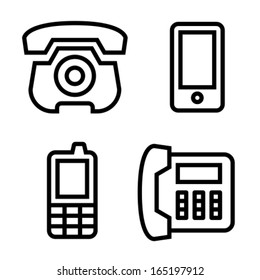 Classic phone, smartphone, mobile phone and modern phone vector icons