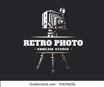 Classic photo camera logo - vector illustration. Vintage emblem design