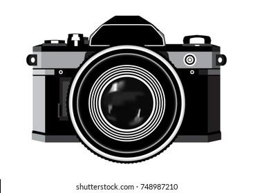 Classic Photographic Camera - black and white illustration