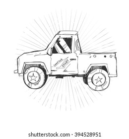 Classic Pickup. Graphic black and white drawing.