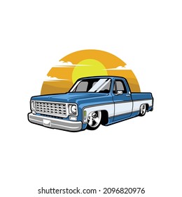 Classic pickup truck hot rod side view illustration vector isolated in white background