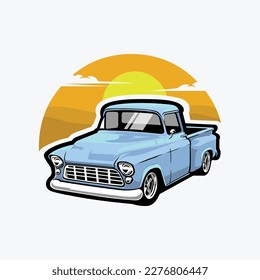 Classic Pickup Truck Illustration Vector Art Isolated. Farm Truck Side View Vector Illustration Template