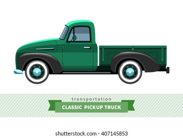 Classic pickup truck side view. Vector isolated illustration