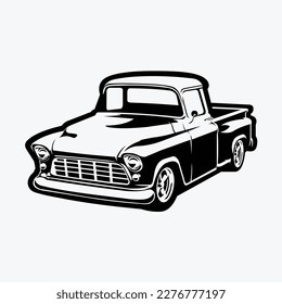 Classic Pickup Truck Silhouette Vector Art Isolated. Farm Truck Monochrome Side View Vector