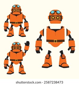 a classic pilot robot in flat style for design element or mascot