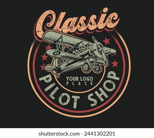 Classic Pilot vector design concept for clothing apparel or sticker and poster