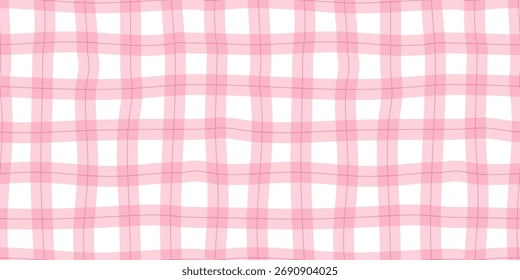 Klassische rosa Scheck nahtlose Muster Textil. Abstrakter wellenförmiger, karierter Vektorhintergrund. Pastelltartan-Textur für Stoffdruck. Markierter Hintergrund für Verpackungsdesign