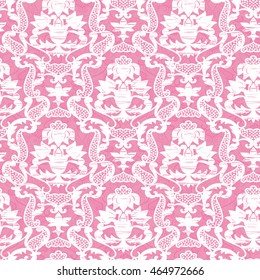 Classic pink seamless pattern with floral elements. Stylized hand-painted textile