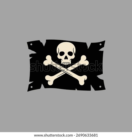 Classic Pirate Flag Featuring Skull and Crossbones, a Timeless Symbol of Adventure and Danger, Isolated on Gray Background